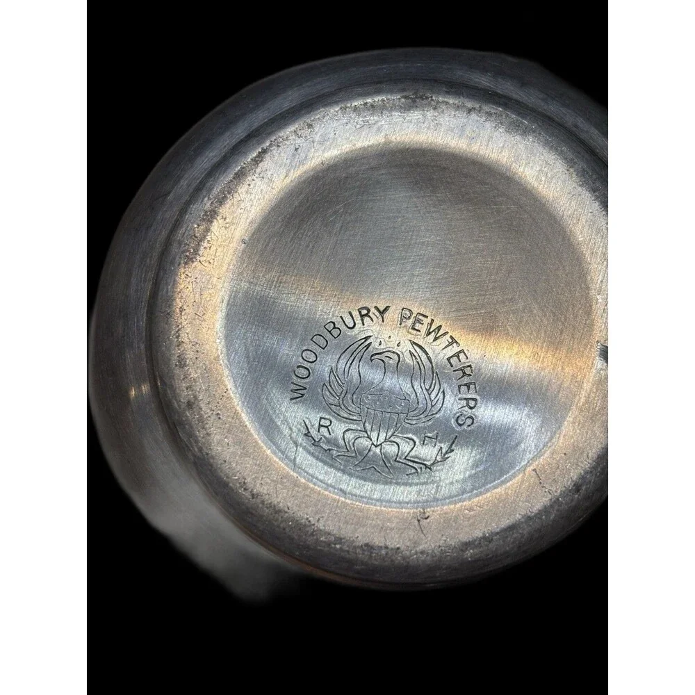 Vintage Woodbury 8oz. Pewter Creamer Or Syrup Pitcher With Hinged Lid And Tray